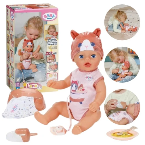 Baby Born Interaktywna Lalka Lena Duża Bobas + Akcesoria Smoczek Pielucha 36 Cm