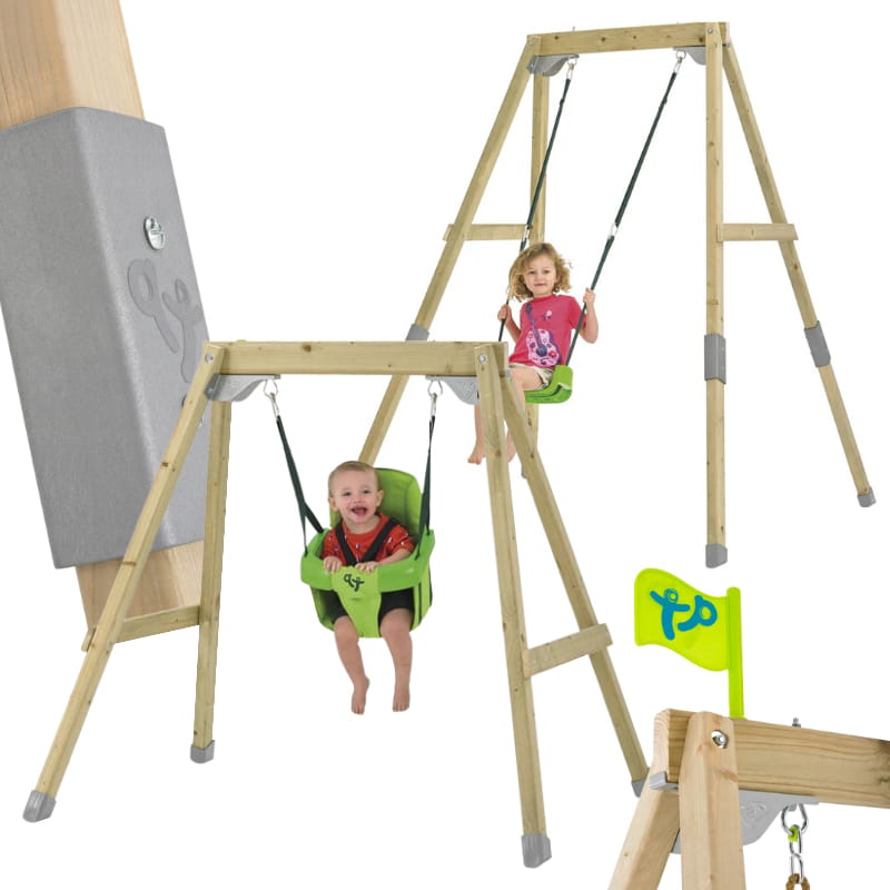 TP Toys Drewniana Huśtawka Ogrodowa Dla Dzieci Kubełkowa Ławeczkowa 2w1