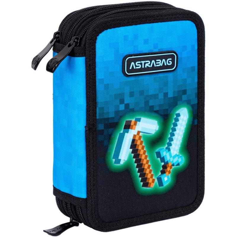 Astra Piórnik Jumbo Szkolny Potrójny Trzyklapkowy Z Wyposażeniem Etui Z Przyborami Szkolnymi Blue Pixel