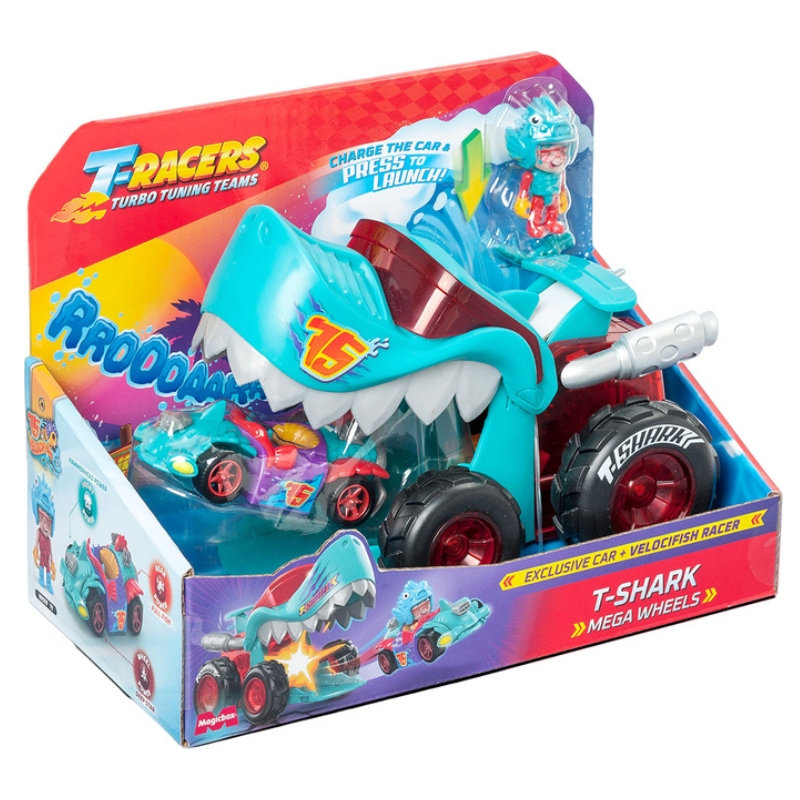 T-Racers Samochód T-Shark Mega Wheels Wyrzutnia Z Autkiem I Figurką Kierowcy