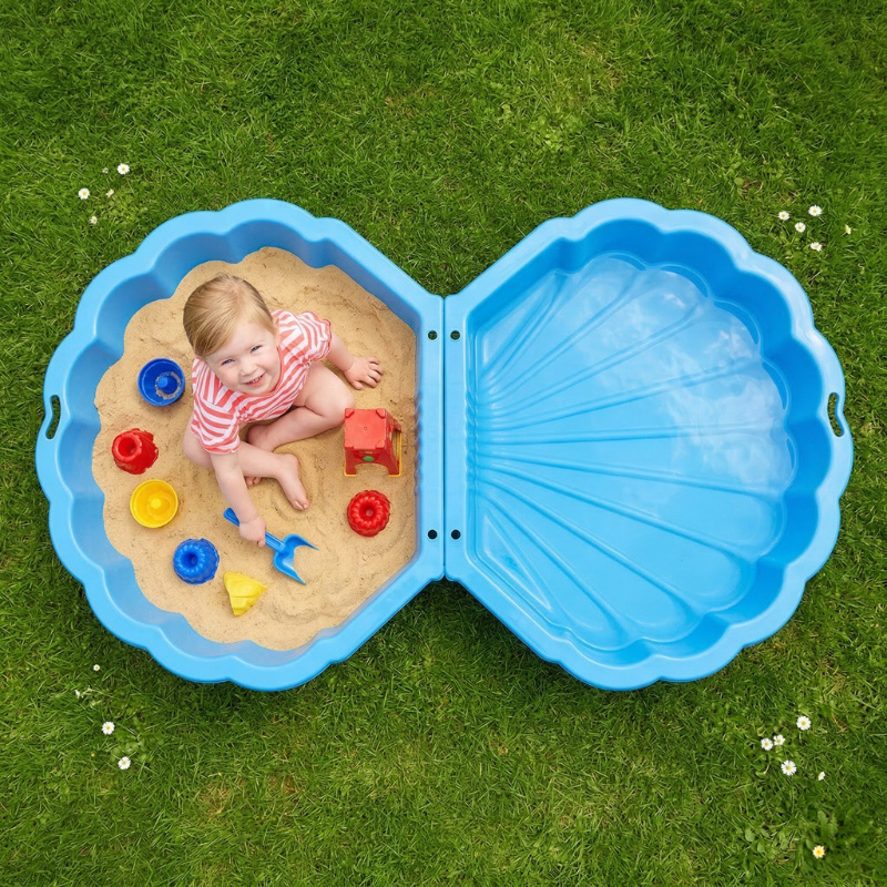 Paradiso Toys Piaskownica Plastikowa Zamykana Z Pokrywą 2w1 Basen Basenik Dla Dzieci Shell Muszla Muszelka
