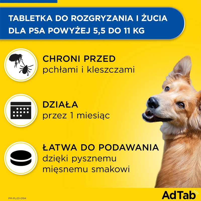 Adtab Tabletka Do Żucia Na Pchły I Kleszcze Insekty Dla Średnich Psów Elanco