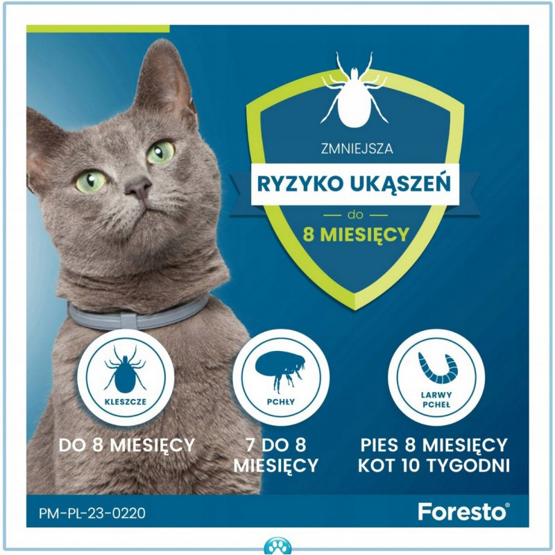Foresto Obroża na Kleszcze Pchły dla Psa i Kota do 8kg 38cm