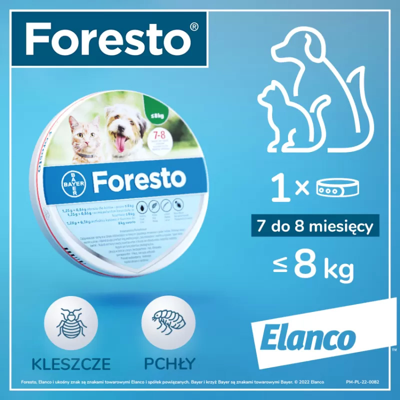 Foresto Obroża na Kleszcze Pchły dla Psa i Kota do 8kg 38cm