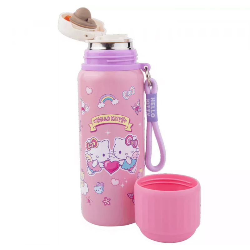 Hello Kitty Bidon metalowy Termos dla dzieci Butelka termiczna Różowa 550 ml otwarta