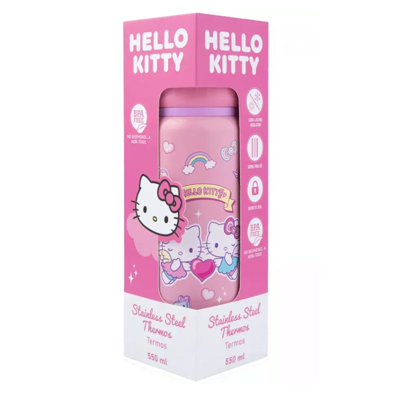 Hello Kitty Bidon metalowy Termos dla dzieci Butelka termiczna Różowa 550 ml opakowanie