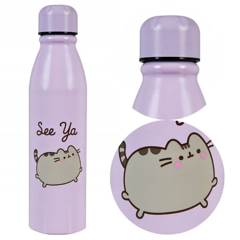 Duża Butelka Termiczna Aluminiowa Izolowana Zakręcana Bidon Pusheen Liliowa 600ml