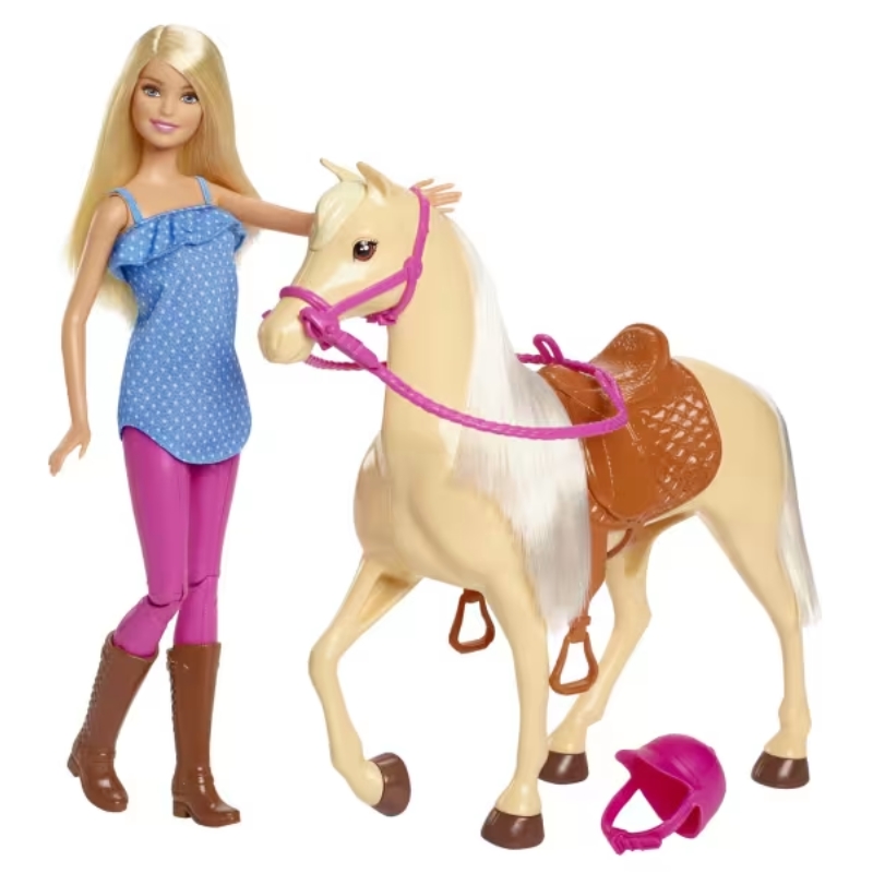 Barbie Lalka W Stroju Jeździeckim Laleczka Modowa Koń + Akcesoria Jeździeckie 
