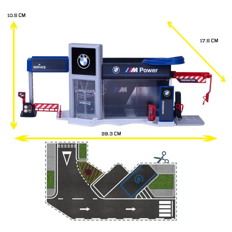 Majorette Garaż Showroom BMW Zestaw Salon Samochodowy + Samochodzik Pojazd Autko