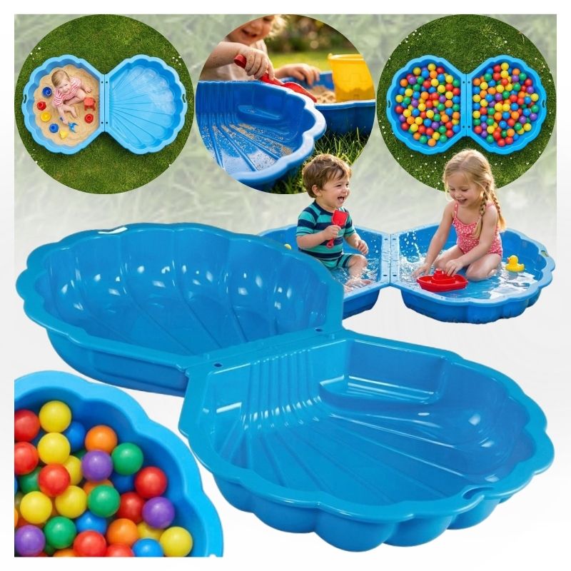 Paradiso Toys Piaskownica Plastikowa Zamykana Z Pokrywą 2w1 Basen Basenik Dla Dzieci Shell Muszla Muszelka