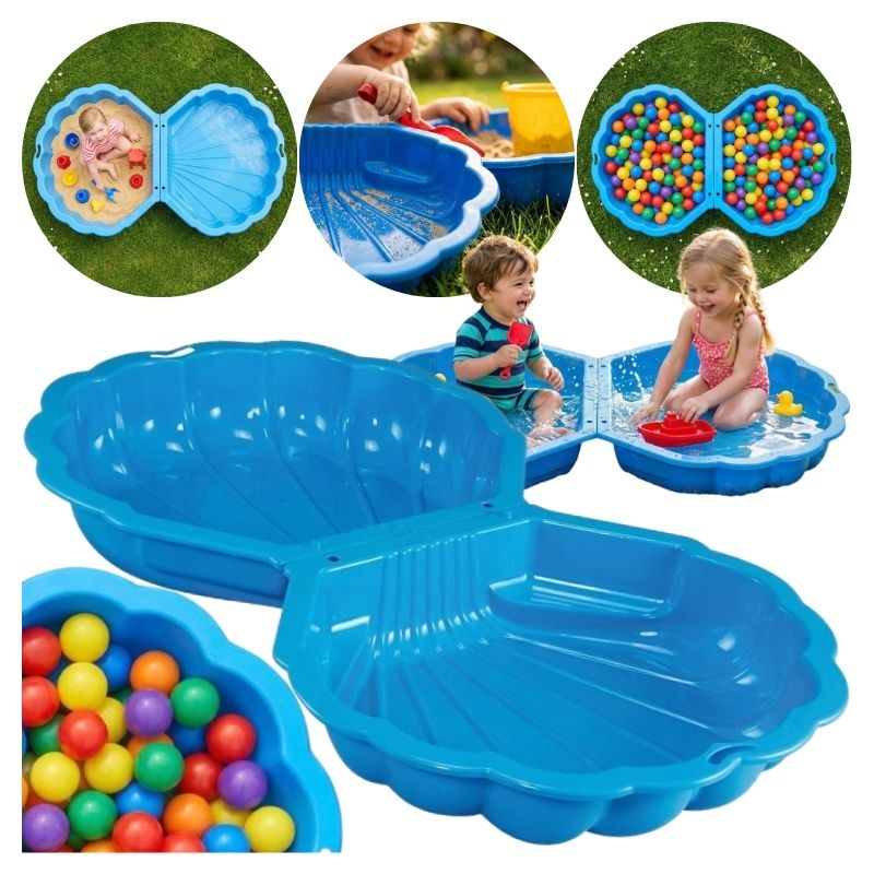 Paradiso Toys Piaskownica Plastikowa Zamykana Z Pokrywą 2w1 Basen Basenik Dla Dzieci Shell Muszla Muszelka