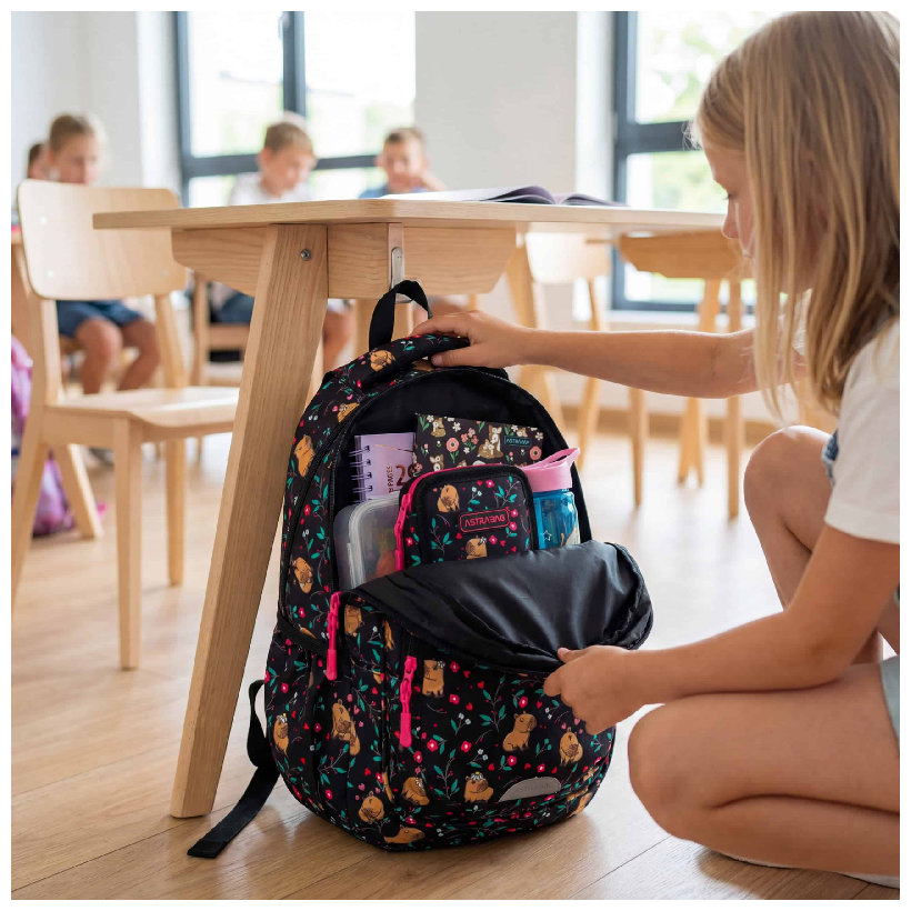 Astrabag Plecak Szkolny Trzykomorowy Pojemny Młodzieżowy Odblaski Lekki Flower Capy