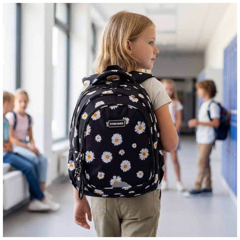 Astrabag Plecak Szkolny Trzykomorowy Pojemny Młodzieżowy Odblaski Lekki Head Daisy