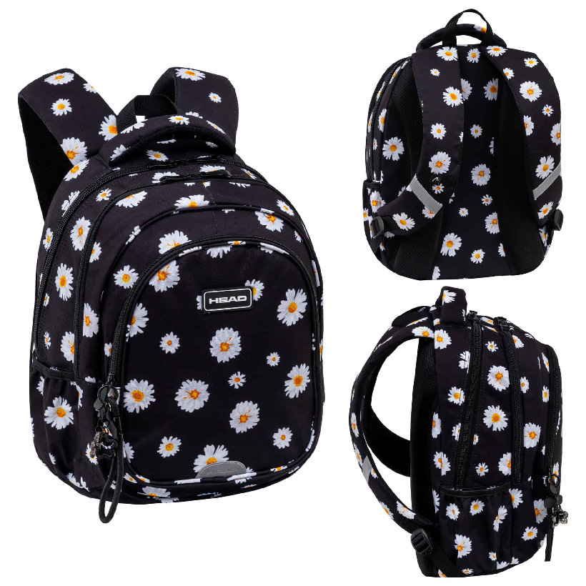 Astrabag Plecak Szkolny Trzykomorowy Pojemny Młodzieżowy Odblaski Lekki Head Daisy