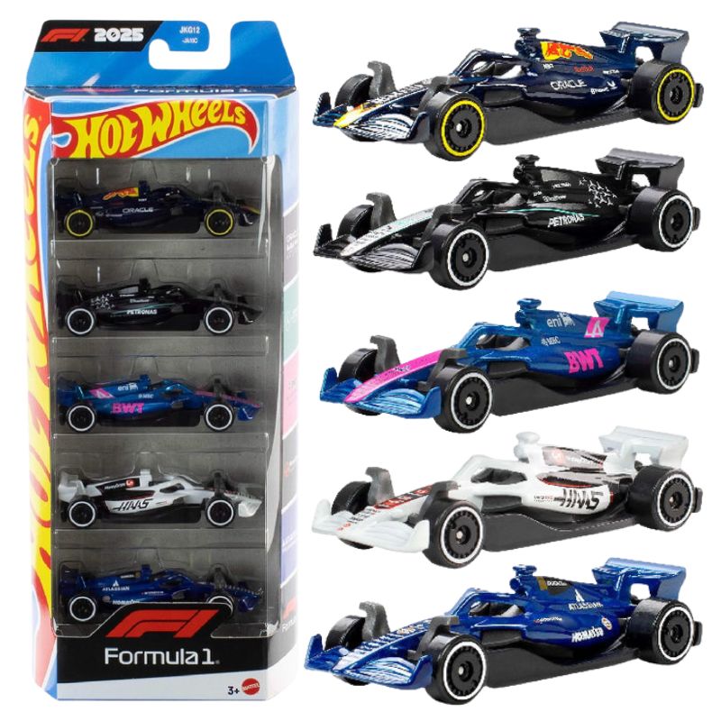 Hot Wheels 5-Pak Samochodziki Bolidy Wyścigowe Formuła 1 F1 Autka Metalowe Zestaw Pięciopak 1:64