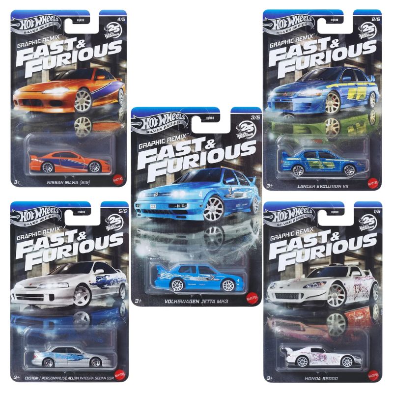 Zestaw Autek 5 x Hot Wheels Szybcy I Wściekli Fast & Furious Graphic Remix Autko Samochodzik Resorak HNR88 JBY44 JBY45 JBY46 JBY47 JBY48