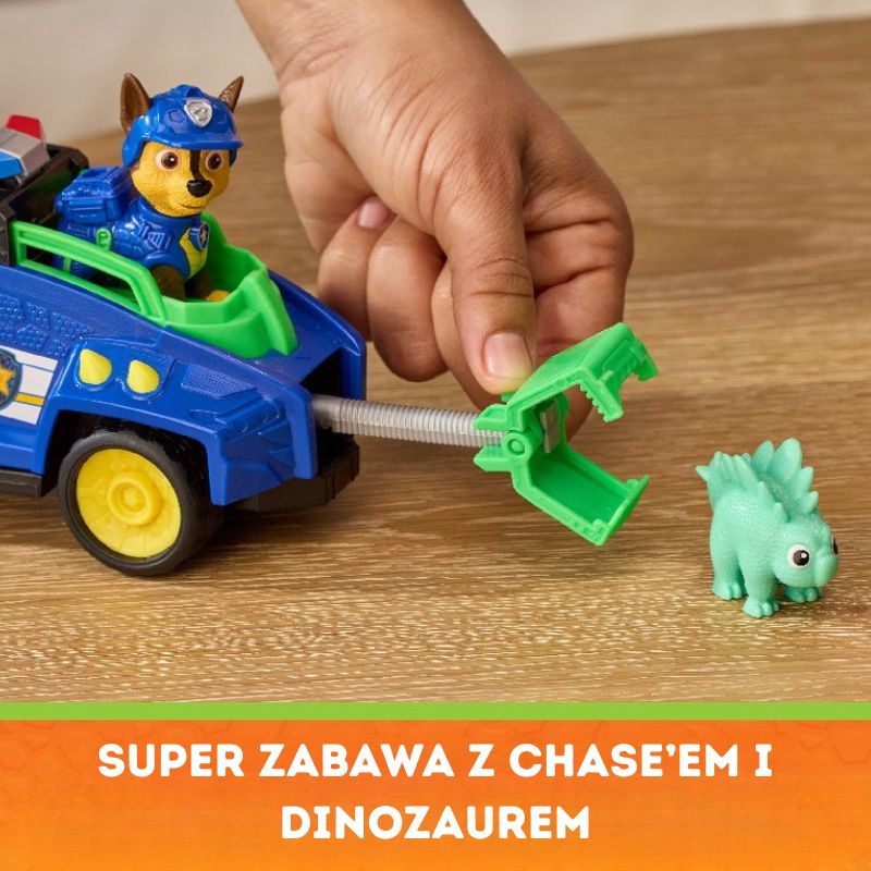 Psi Patrol i Dinozaury Dino Film Pojazd Krążownik Transporter Figurka Chase + Dinozaur