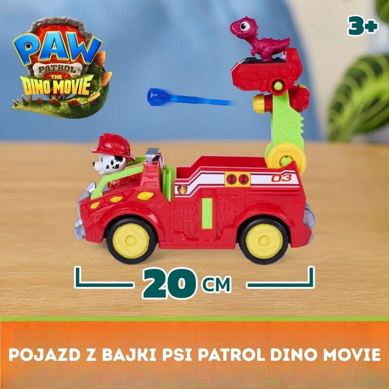 Psi Patrol i Dinozaury Dino Film Pojazd Krążownik Transporter Figurka Marshall + Dinozaur