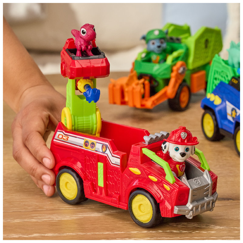 Psi Patrol i Dinozaury Dino Film Pojazd Krążownik Transporter Figurka Marshall + Dinozaur