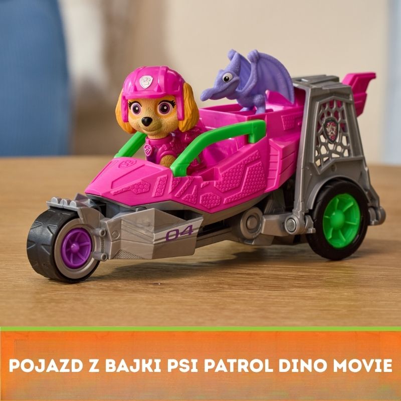 Psi Patrol i Dinozaury Dino Film Pojazd Krążownik Transporter Figurka Skye + Dinozaur