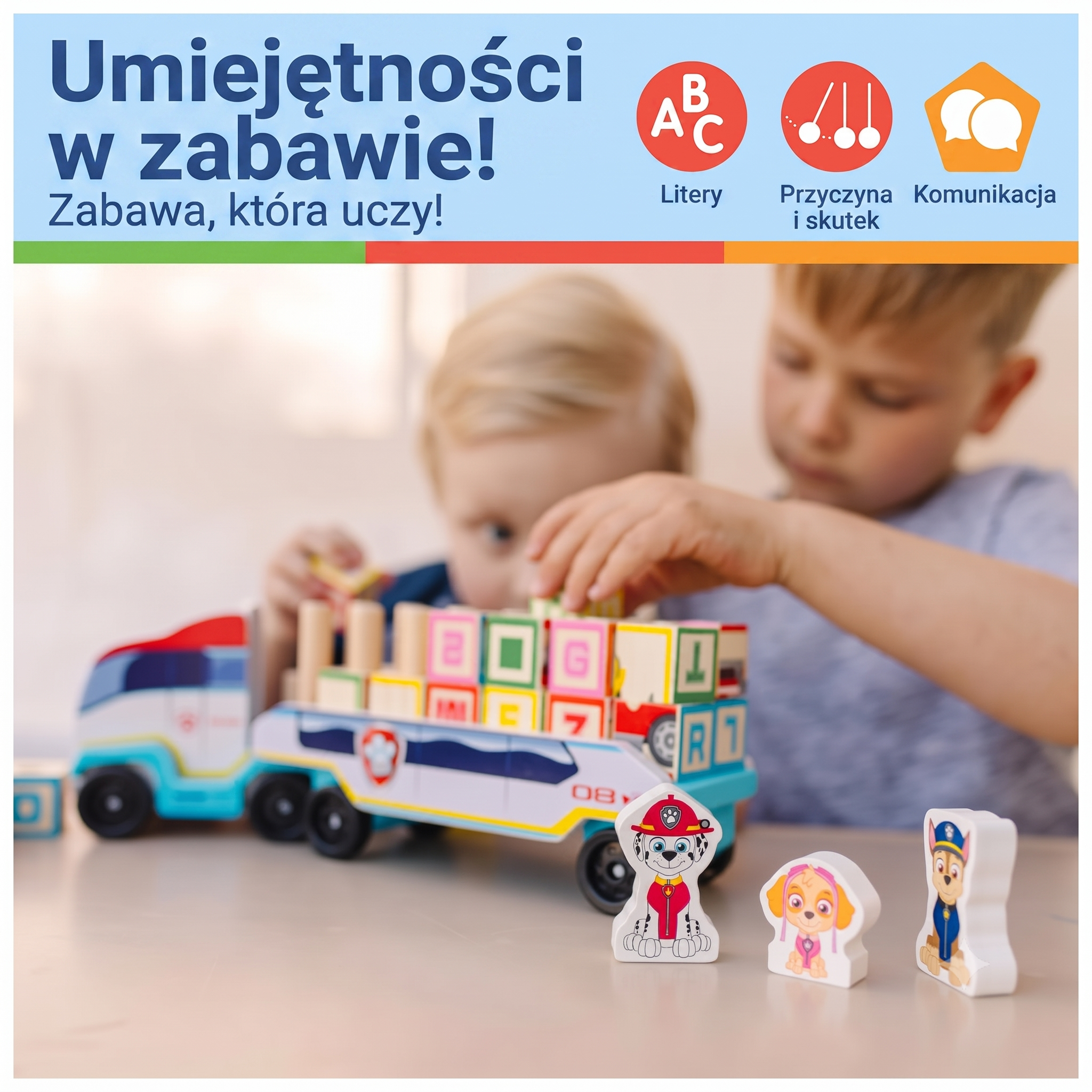 Ciężarówka Drewniana Psi Patrol Melissa & Doug Zabawka Edukacyjna ABC Dla Dzieci