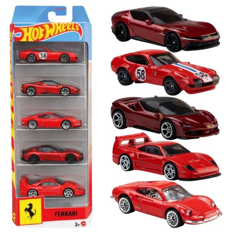 Hot Wheels Zestaw 5 Autek Ferrari Pojazdy 5-pak Samochody Wyścigowe Autka Kolekcjonerskie