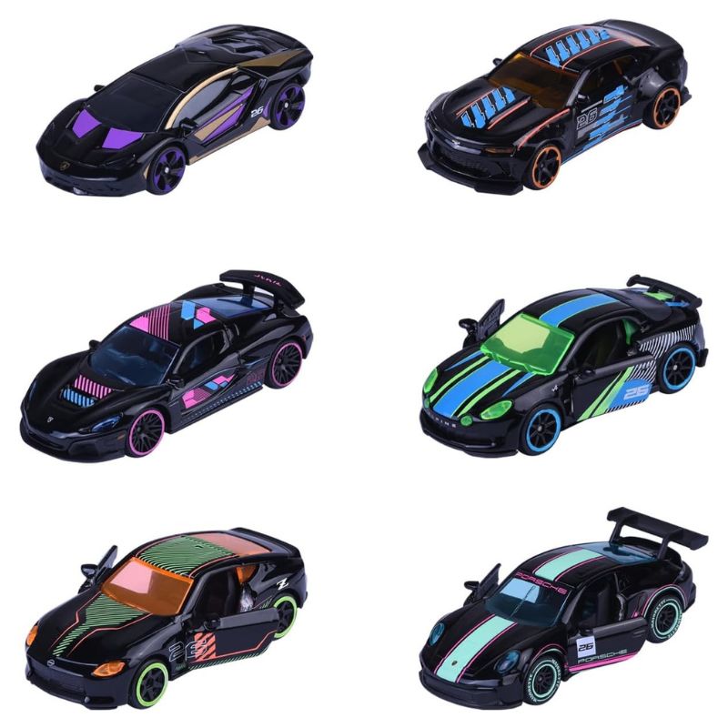 Zestaw 6 Sztuk Metalowych Autek Majorette Neon Racer Premium Cars W Skali 1:64