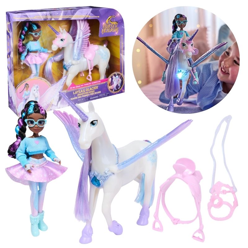 Unicorn Academy Akademia Jednorożców Zestaw Layla Świecący Jednorożec Glacier Lalka