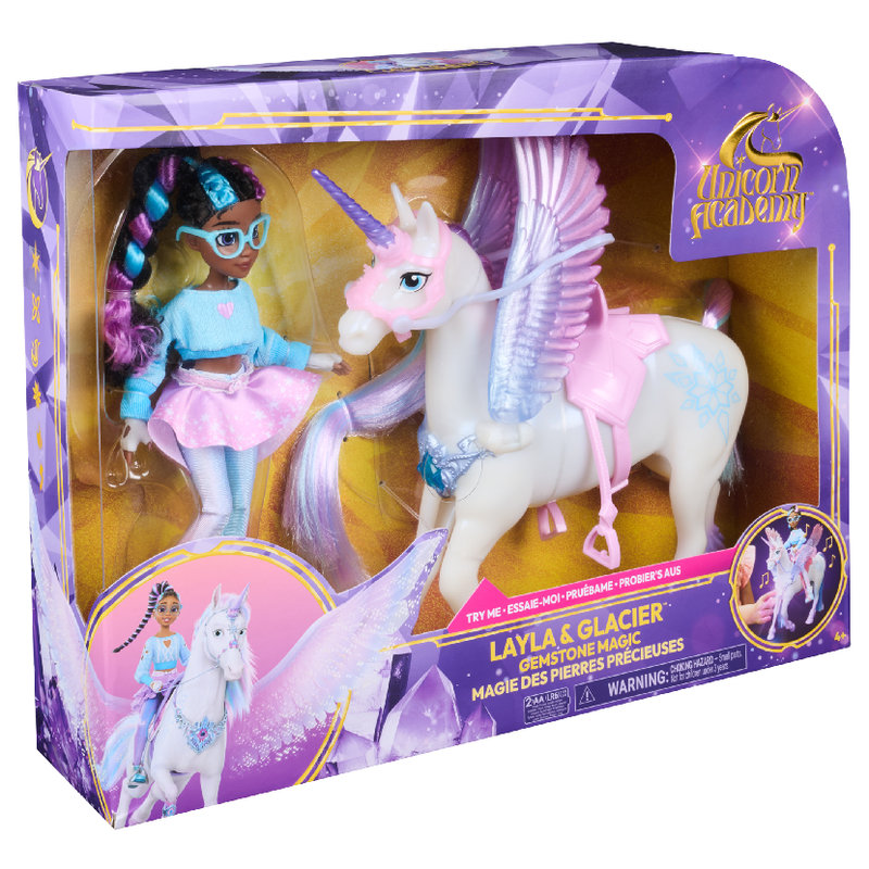 Unicorn Academy Akademia Jednorożców Zestaw Layla Świecący Jednorożec Glacier Lalka