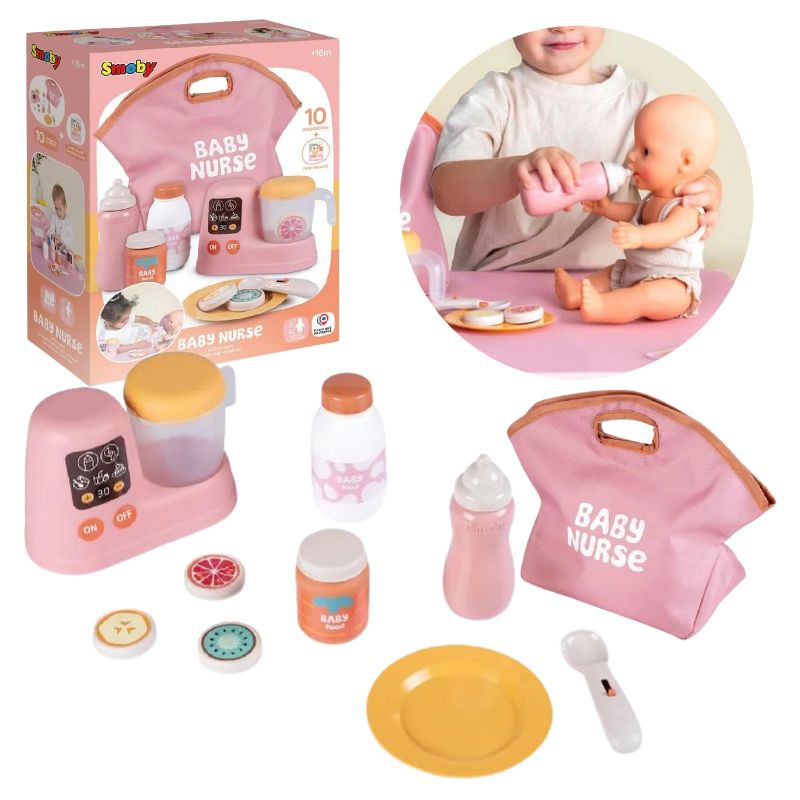 Little Smoby Zestaw Do Pielęgnacji Baby Nurse Dla Laki Torba Butelka Pielucha Podgrzewacz 10 Elementów 18m+
