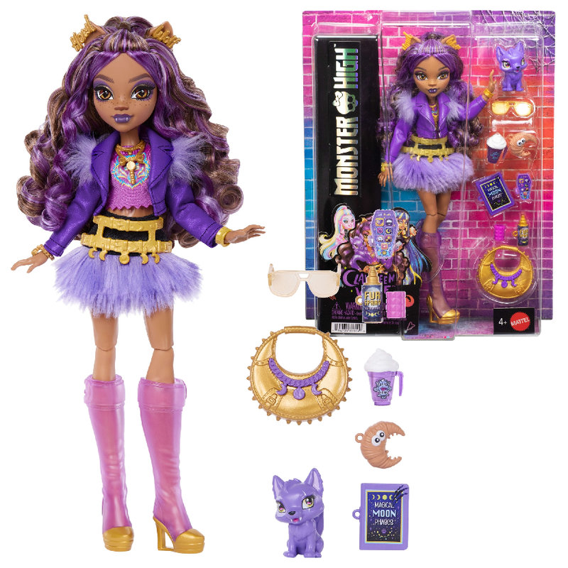 Lalka Monster High Clawdeen Zwierzątko Wilczek Cresdent + Akcesoria Zestaw 4+