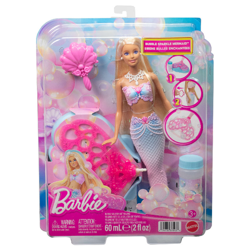 Barbie Bąbelkowa Syrenka Różowa Lalka Modowa + Akcesoria Zestaw Dla Dzieci 3+ 