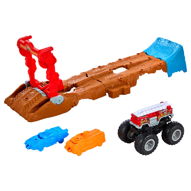 Hot Wheels Monster Truck Kaskaderska Wyrzutnia 2 Autka Zestaw Dla Dzieci 4+