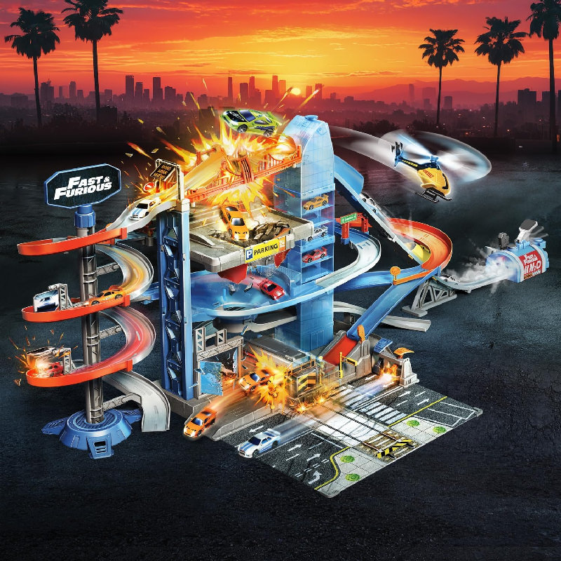 Dickie Toys Fast & Furious Zestaw Mega Garaż Parking Turbo + 5 Autek Szybcy i Wściekli Autka 3+ 