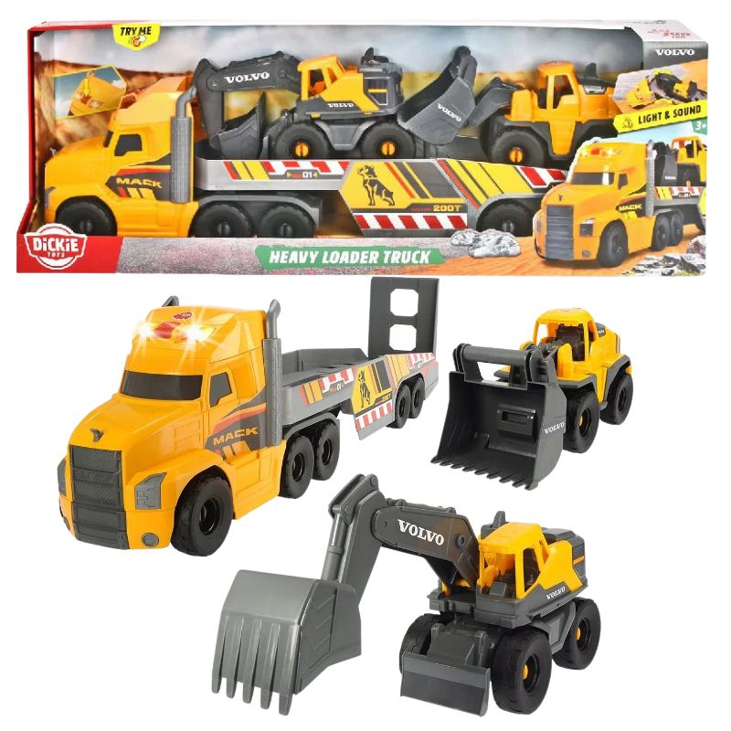 Dickie Toys Heavy Loader Truck Duża Laweta Volvo Zestaw Auto Ciężarówka Koparka 3+