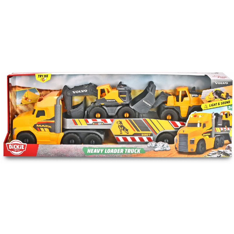 Dickie Toys Heavy Loader Truck Duża Laweta Volvo Zestaw Auto Ciężarówka Koparka 3+