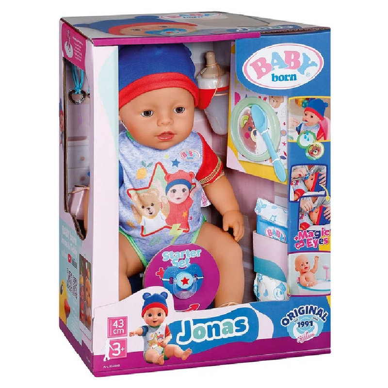 Baby Born Interaktywna Lalka Jonas Duża Bobas + Akcesoria Smoczek Pielucha 43 CM