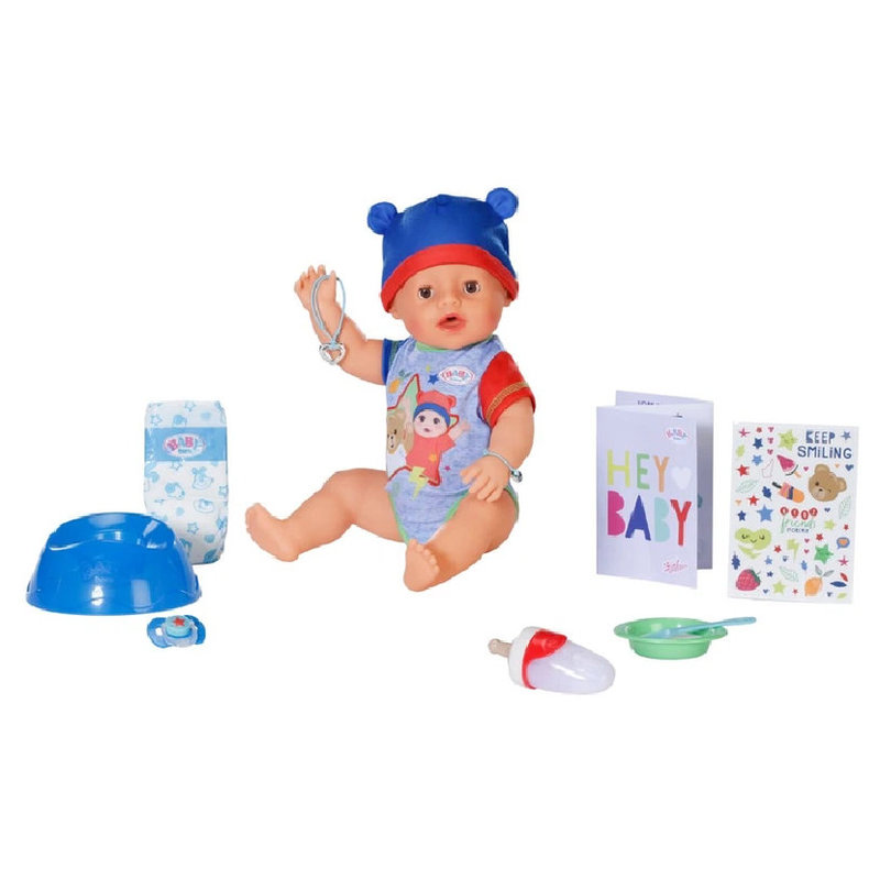 Baby Born Interaktywna Lalka Jonas Duża Bobas + Akcesoria Smoczek Pielucha 43 CM