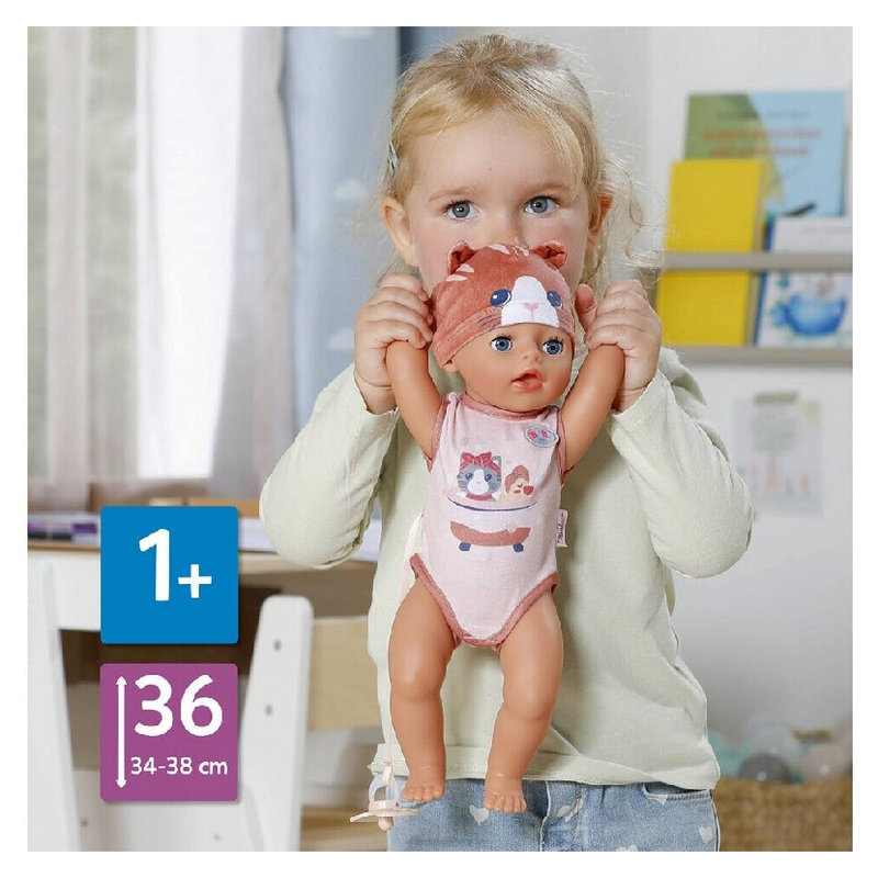Baby Born Interaktywna Lalka Lena Duża Bobas + Akcesoria Smoczek Pielucha 36 Cm