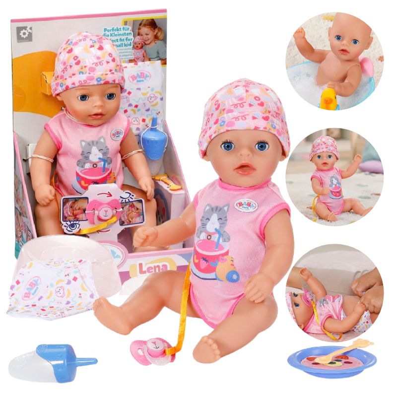  Baby Born Interaktywna Różowa Lalka Lena Duża Bobas + Akcesoria Smoczek Pieluszka 36 Cm